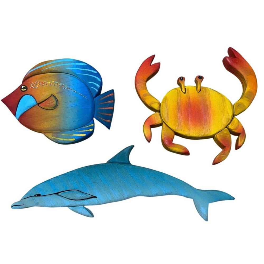 Nick Vidakovic Intarsia Fish Dolphin Crab Nautical Wood Art